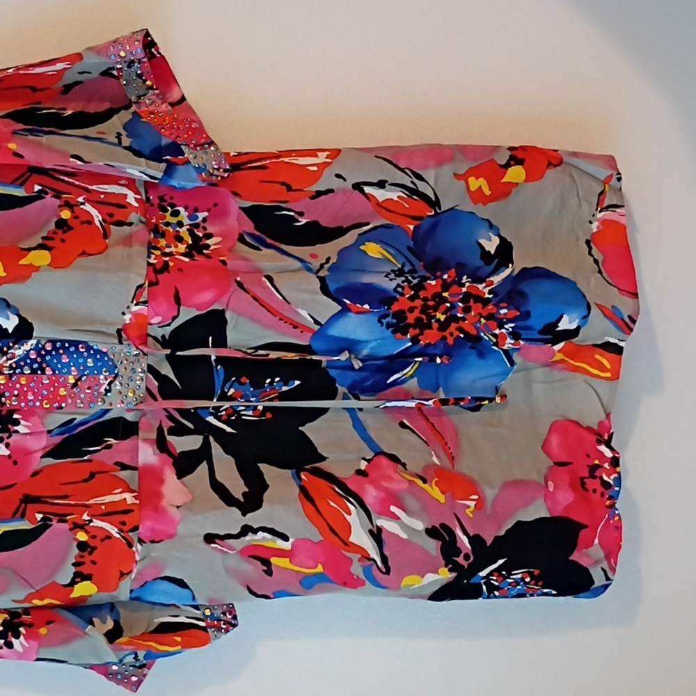 St. John Blue and Red Floral Dress - Picture 4 of 7